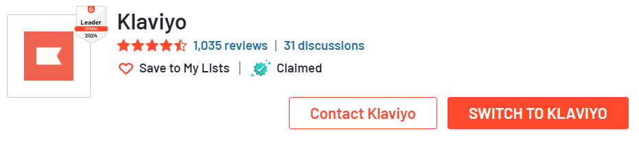 Klaviyo reviews from G2