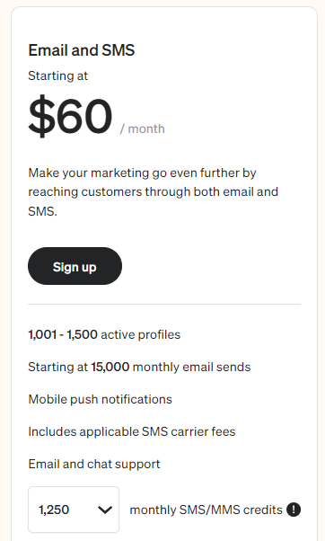 Combined Email and SMS Marketing Pricing of Klaviyo